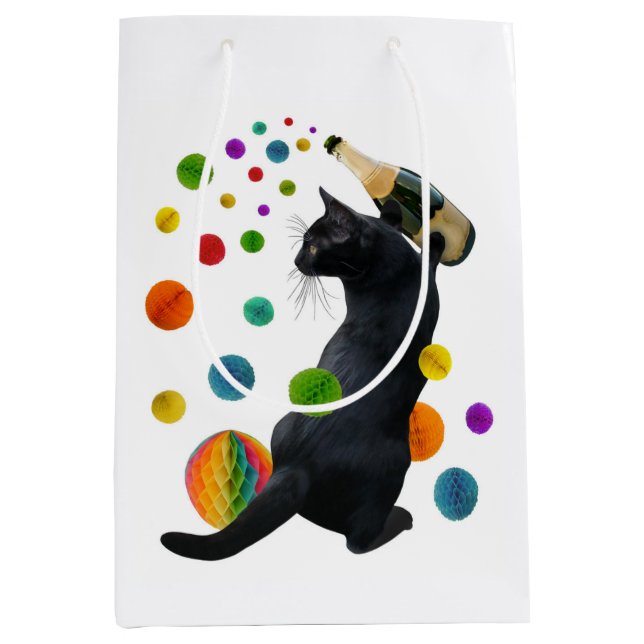 Mediana Bolsa de regalo para gato Fiesta negro (Anverso)