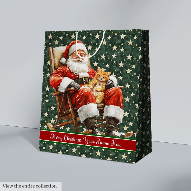 Mediana Bolsa de regalo para navidades con monograma, Sant (Christmas Gift Bag with Monogram, Vintage Santa)
