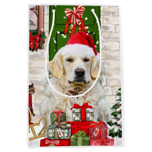 Mediana Bolsa de regalo para Navidades de perro de Golden  (Anverso)