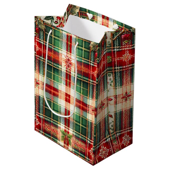 Mediana Bolsa de regalo para Navidades invitados con copos (Angulo Anverso)