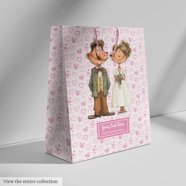 Mediana Bolsa de regalo para recién casados acuarelas para (Watercolor newlyweds gift bag for wedding)