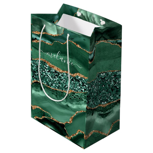 Mediana Bolsa de regalo personalizada Ágata Verde Oro Esme (Angulo reverso)