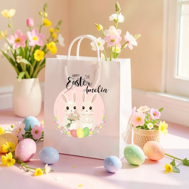 Mediana Bolsa de regalo personalizada con dos conejos de P (Subido por el creador)