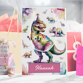 Mediana Bolsa de regalo personalizada de dinosaurio para n