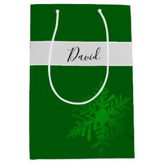 Mediana Bolsa de regalo personalizada Green Snowflake