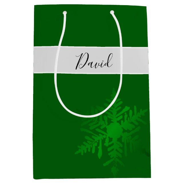 Mediana Bolsa de regalo personalizada Green Snowflake (Anverso)