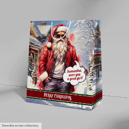 Mediana Bolsa de regalo personalizada Santa divertido acen