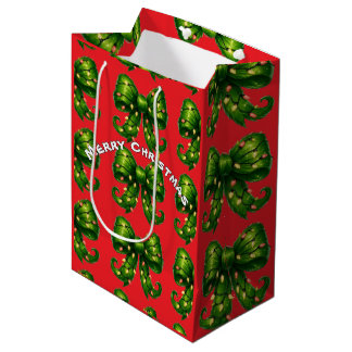 Mediana Bolsa de regalo roja con patrón de lazo de Navidad