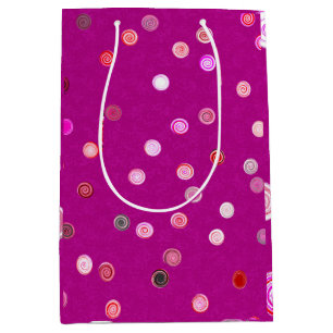 Mediana Bolsa de regalo rosa con espirales de lunares reto