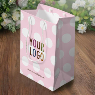 Mediana Bolsa de regalo rosa con lunares y logotipo de la 
