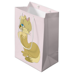 Mediana Bolsa de regalo rosa gato amarillo con ojos azules