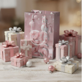Mediana Bolsa de regalo rosa para Navidad y Año Nuevo 2026