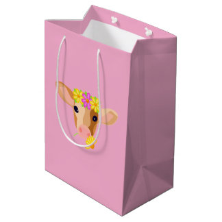 Mediana Bolsa de regalo Ternera Dulce sobre Fondo Rosa