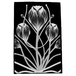 Mediana Bolsa de regalo Tulipán negro y blanco Owlsprey H&