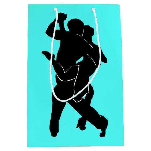 Mediana Bolsa de regalo turquesa con bailarines de tango e (Anverso)