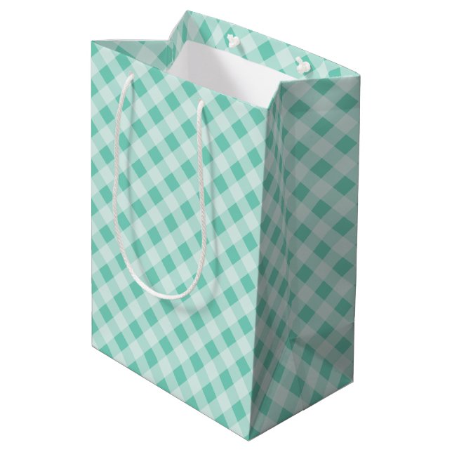 Mediana Bolsa de regalo Turquoise Retro Gingham (Angulo reverso)