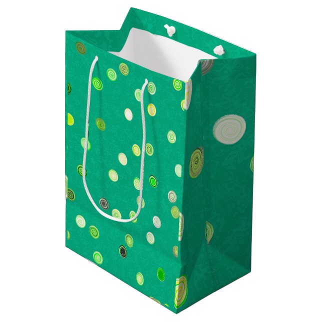 Mediana Bolsa de regalo verde de lunares giratorios (Angulo Anverso)