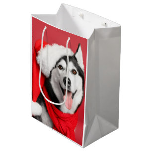 Mediana Bolsa Siberian Husky Santa en forma de regalo