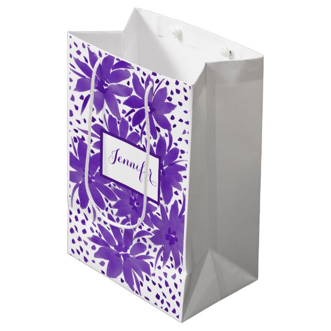 Mediana Diseño floral medio personalizado Bolsa de regalo  (Angulo Anverso)