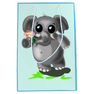 Mediana Elefante lindo con bolsa de regalo de flores - Per