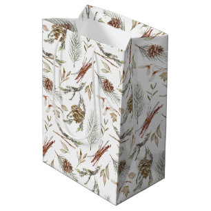 Mediana Elegante Bolsa de Regalo de Invierno con Pinecones