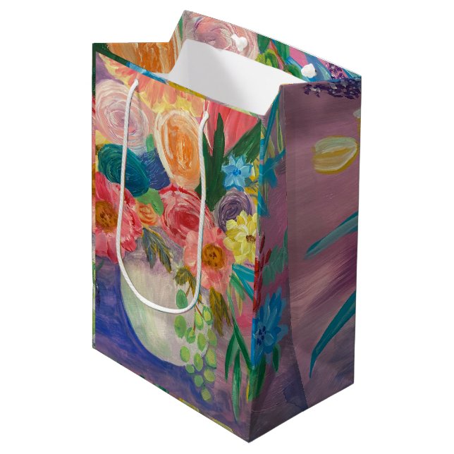 Mediana Fancy Floral media bolsa de regalo (Angulo Anverso)
