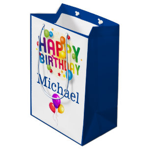 Mediana Feliz cumpleaños Bolsa de regalo Añadir nombre de