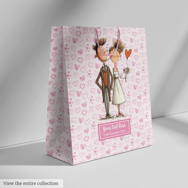Mediana Funny Quirky Boda Pareja Bolsa de regalo Nombre pe (Funny Quirky Wedding Couple Gift Bag Custom Name)