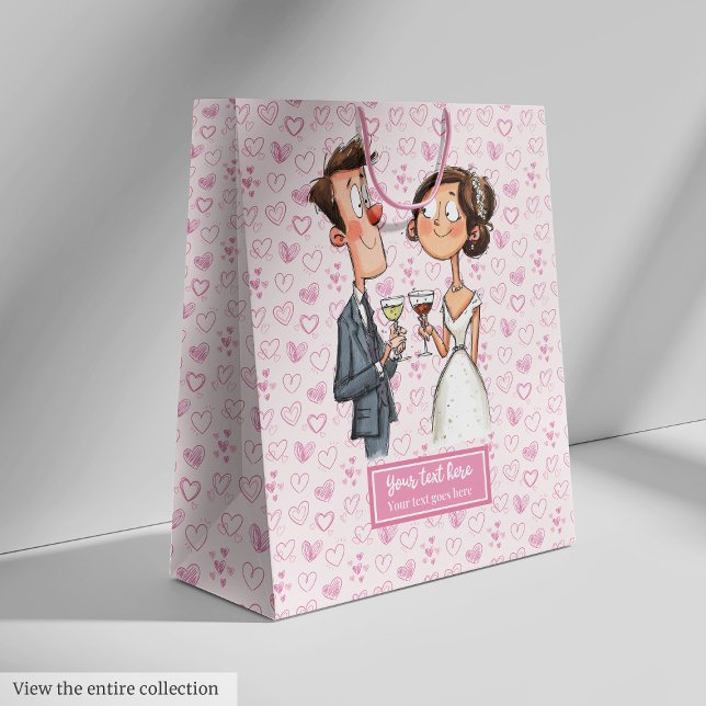 Mediana Gracioso Boda Quirky Bolsa de regalo Personalizado (Funny Quirky Wedding Gift Bag Personalized Cartoon)