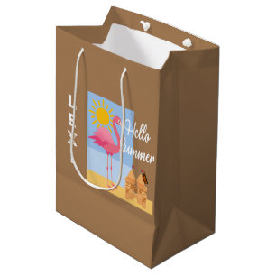 Mediana Hola Summer Pink Flamingo Design - Bolsa de regalo