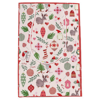 Mediana Iconos de Navidad en Crema - Bolsa de Regalo