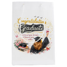 Idea de bolsa de regalo para graduado con felicita