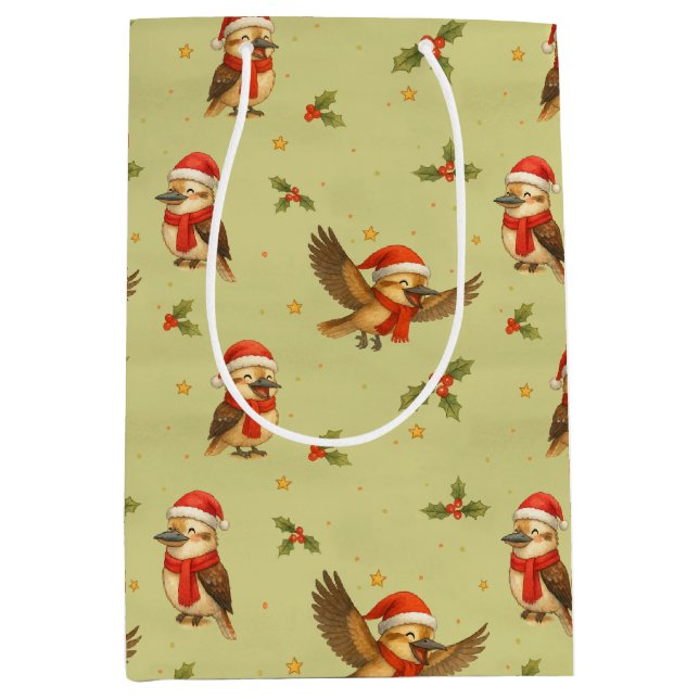 Mediana Navidades Bolsa de regalo de la acuarela Kookaburr (Anverso)
