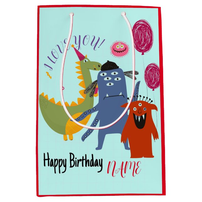 MEDIANA NOMBRE PERSONALIZADO Y TEXTO FELIZ BOLSA DE REGALO (Anverso)