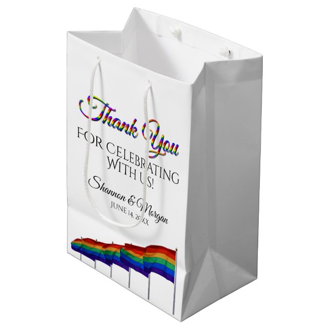 Mediana Orgullo Gay Boda Arcoiris Gracias Bolsa De Regalo (Angulo Anverso)