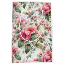 Mediana Patrón de flores rosadas Bolsa de regalo media