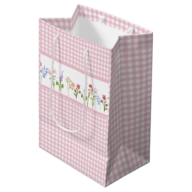 Mediana Pequeña Bolsa de Regalo de Gingham Rosa (Angulo Anverso)