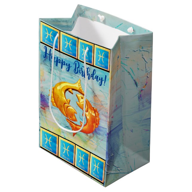 Mediana Pisces Happy Birday - Bolsa de regalo media (Angulo Anverso)