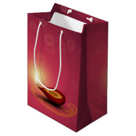 Mediana Shiny Happy Diwali Diya - Bolsa de regalo media