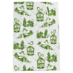 Mediana Snowley Navidades Toile Bolsa verde de regalo pe