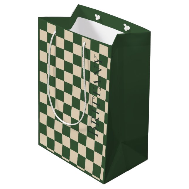 Mediana Sofisticada Bolsa de Regalo con Cuadrícula Verde y (Angulo reverso)