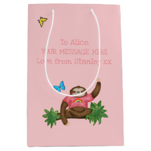 Mediana Stanley Sloth bolsa de regalo personalizada rosa