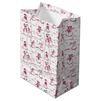 Mediana Toile Snowman | bolsa de regalo de medio rojo