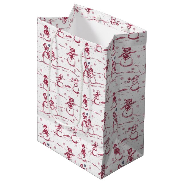 Mediana Toile Snowman | bolsa de regalo de medio rojo (Angulo Anverso)
