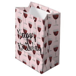 Mediana Vino Rojo De Cumpleaños En Bolsa De Regalo Rosa Me