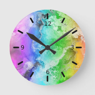 Mediano Acuarela Lavado Arcoiris Abstrato Reloj redondo