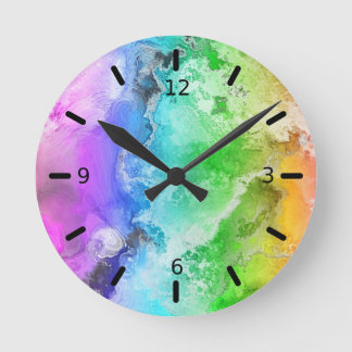 Mediano Acuarela Lavado de arcoiris Abstrato Reloj redondo