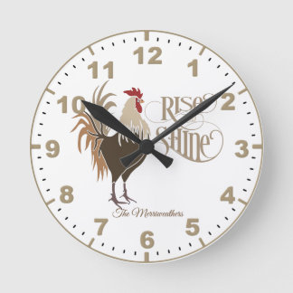 Mediano Alza de gallos y reloj redondo de pared brillante