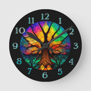 Mediano Árbol de vida con reloj redondo arco iris