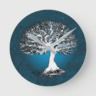 Mediano Árbol del reloj redondo azul de la vida único